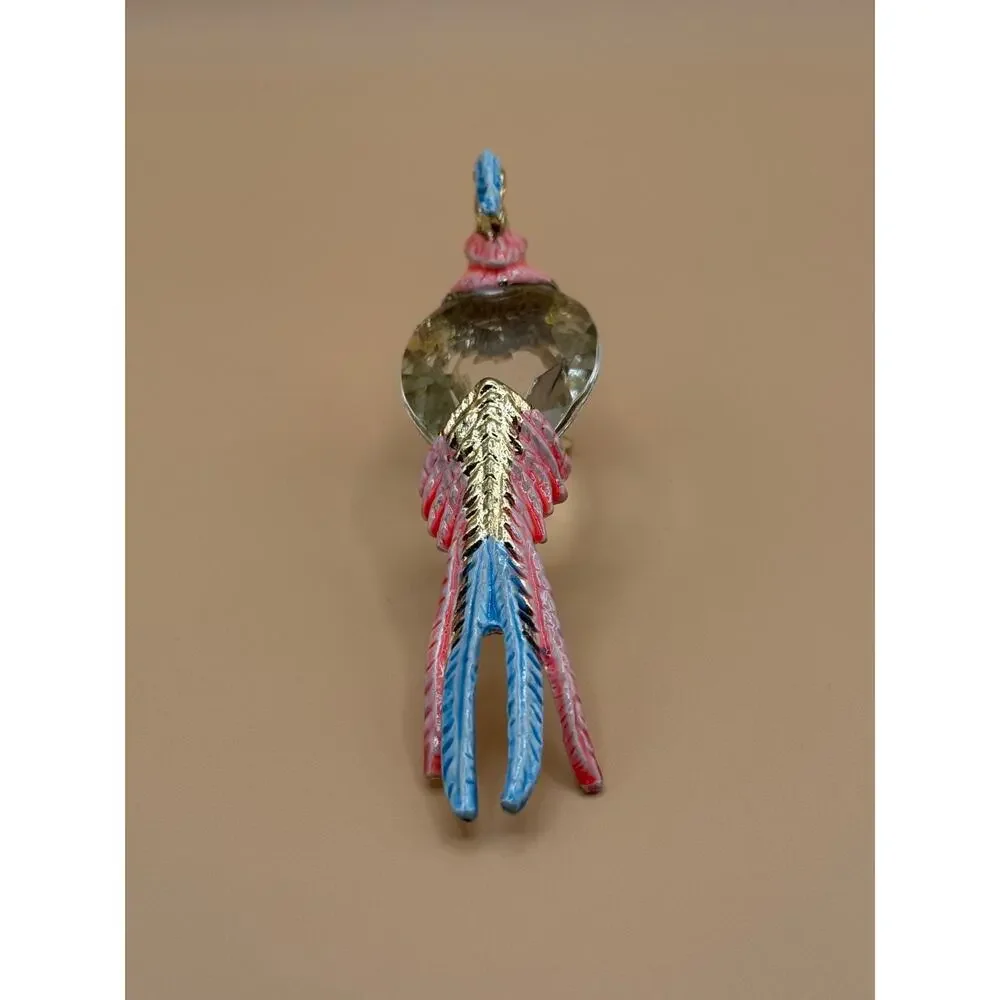 🐦 Vintage Portugal Crystal Bird Figurine Pink Blue Gold Tone Pheasant